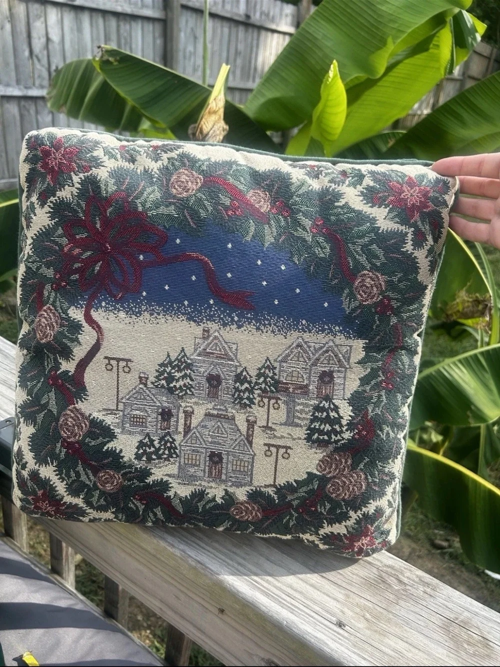 Vintage Needlepoint Christmas Tapestry Throw Pillow 14